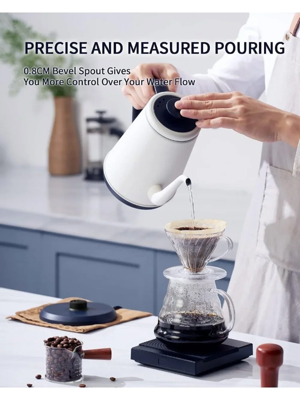 1.0L White Gooseneck Electric Kitchen Kettles Stainless Steel BPA Free Pour Over